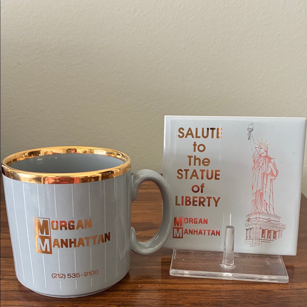 Vintage 1986 Morgan Manhattan Mug 12 oz and Matching Trivet - Promotional Items